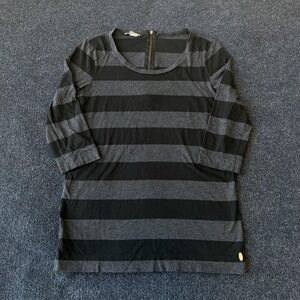 Lacoste Dress Womens Large Black Gray Striped 3/4 Sleeve Back Zip Tunic Crewneck